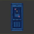 Vintage Blue Wooden Door Furniture With Pink Flowers And Decorative Panels