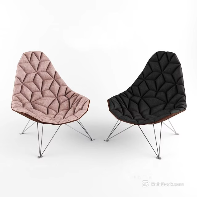Pink And Black Geometric Patterned Leisure Chairs With Metal Legs Design 3d model 