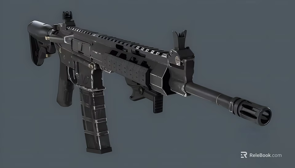 Black Modern Tactical Rifle With Rail System Magazine And Barrel Design 3d model 