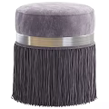 Blue Velvet Ottoman with Gold Band Fringe Detail and Multiple Color Options