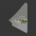 Modern Commercial Street Building Exterior With Covered Walkway Trees And Flower Beds