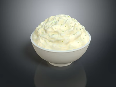 Creamy White Salad Dressing in White Bowl with Green Chives 3d model