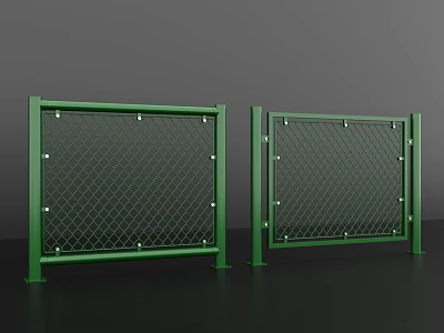 Green Mesh Fence With Strong Metal Frame Posts And Rails Construction 3d model