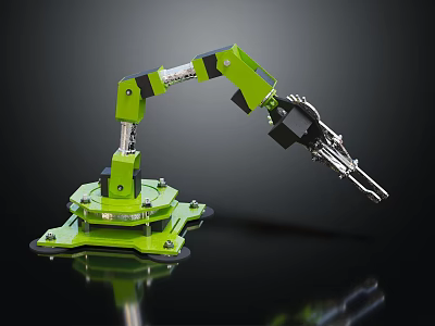 Green Industrial Robotic Arm With Base And Mechanical Gripper For Precision Operation 3d model