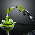 Green Industrial Robotic Arm With Base And Mechanical Gripper For Precision Operation