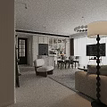 Modern Living And Dining Room Interior With Sofa Dining Table And Chandelier