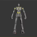 Silver Mechanical Robot Character With Yellow Accents And Red Feet Design