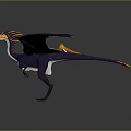 3D Pterosaur Character Model With Large Wings And Yellow Orange Head Crest On Black Background