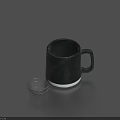 Daily Necessities Including Black Mug And Transparent Small Glass Cup On Blue Background
