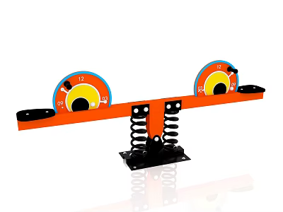 Orange Seesaw With Colorful Circular Decorations And Spring Structure For Playgrounds 3d model
