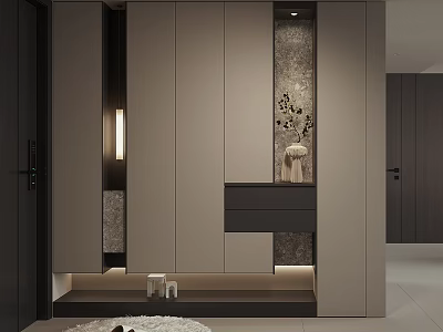 Modern Shoe Cabinet Minimalist Storage Design With Wooden Doors And LED Lighting For Home Entryway 3d model