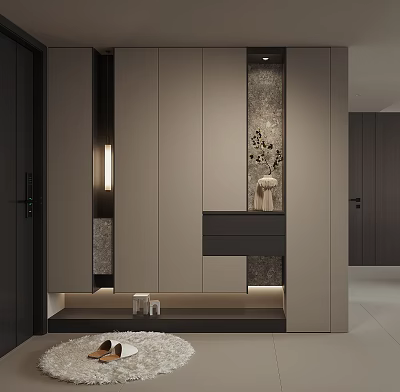 Modern Shoe Cabinet Minimalist Storage Design With Wooden Doors And LED Lighting For Home Entryway 3d model