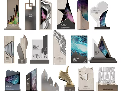 Modern Unique Design Trophies and Medals with Various Styles and Premium Materials for Achievement Awards 3d model