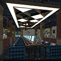 Internet Cafe Interior With Bricked Walls Comfortable Seating Modern Lighting And Multiple Computers 3d model