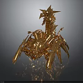 Golden Ornate Mechanical Dragon Sculpture With Metallic Armor And Sharp Details