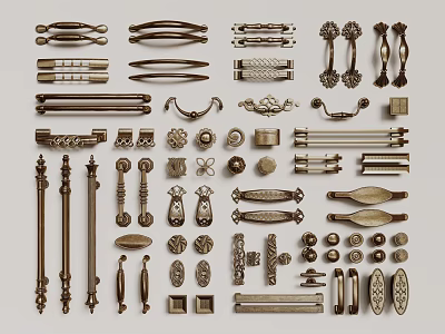 Various Decorative Door Handles Collection With Diverse Designs And Metal Finishes 3d model