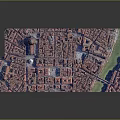 Modern City Model Aerial View With Red Rooftops Dense Buildings River And Landmark Structure