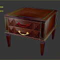Traditional Wooden Nightstand With Two Drawers And Metal Handles In Red Finish