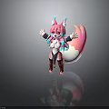 Cute Fox Character With Pink Hair Blue Accents Purple Red Outfit And Large Tail