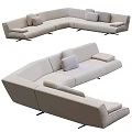 Light Beige Modern Sectional Sofa With Multiple Cushions And Metal Legs 3d model