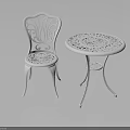 White Ornate Outdoor Furniture Set With Round Table And Carved Chair
