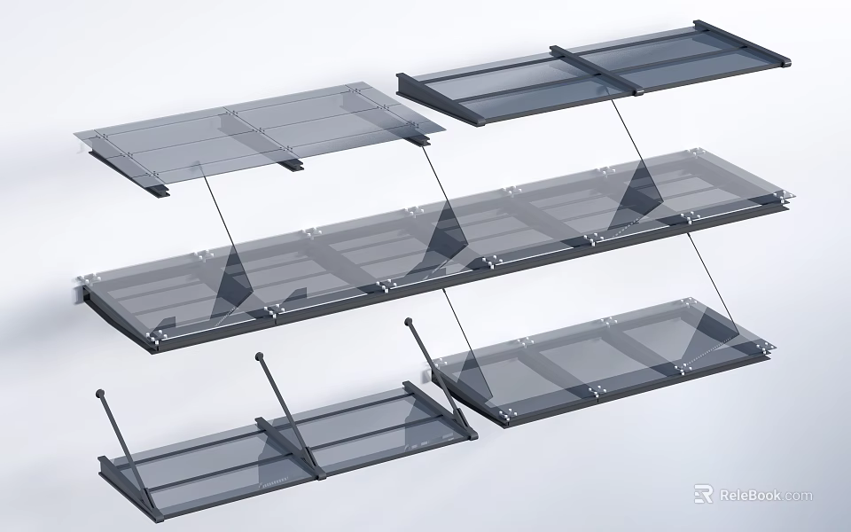 Various Awning Designs With Transparent Panels And Metal Mounting Brackets 3d model 