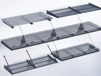 Various Awning Designs With Transparent Panels And Metal Mounting Brackets 3d model