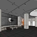 Elegant Modern Hotel Lobby With Marble Walls Circular Decor Black Chairs And Sleek Flooring