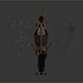 Artistic Metal Skeleton Antelope Sculpture With Tattered Cloth Wings And Rustic Details