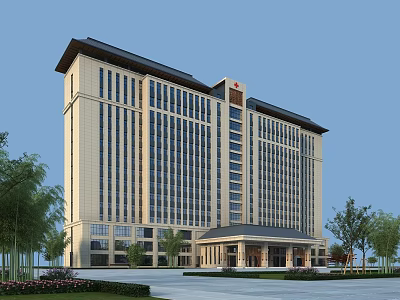Modern Hospital Building Exterior Design With Large Glass Windows Entrance Area And Green Surroundings 3d model