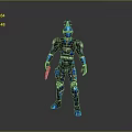 Futuristic Robot With Blue And Black Armor Mechanical Design Weapon And Standing Pose