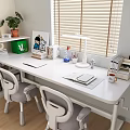 White Desk and Chair Set for Modern Study Space with Lamp Potted Plant and Books