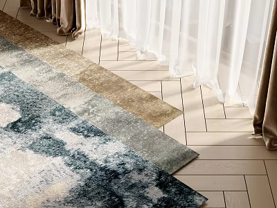 Square Carpet With Modern Abstract Blue White Pattern For Living Room Floor 3d model