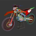 Red Dirt Bike Motorcycle On Display Stand With Black Wheels And White Accents