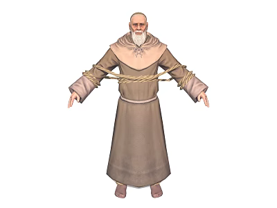 Bald Elderly Man With White Beard Tied By Ropes In Brown Robe Arms Outstretched 3d model