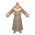 Bald Elderly Man With White Beard Tied By Ropes In Brown Robe Arms Outstretched