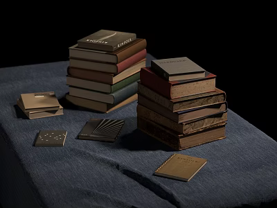 Stacked and Flat Books Display on Blue Cloth With Black Background 3d model