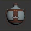 Daily Use Metallic Canteen With Leather Strap Red Cap And Decorative Pattern