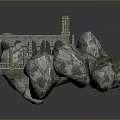 Scenic Landscape Of Ancient Stone Ruins With Rocky Terrain Mossy Columns And Archways