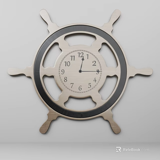 Ship Wheel Design Wall Clock With Metallic Frame White Dial And Black Hands 3d model 