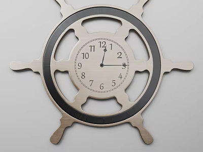 Ship Wheel Design Wall Clock With Metallic Frame White Dial And Black Hands 3d model
