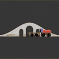 White Wooden Arch Bridge Toy Setup With Red Truck And Cargo Details