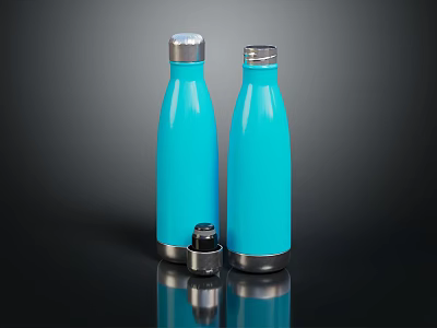 Two Blue Vacuum Insulated Water Bottles With Stainless Steel Lids For Daily Use 3d model
