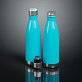 Two Blue Vacuum Insulated Water Bottles With Stainless Steel Lids For Daily Use