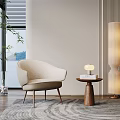 Modern Beige Single Sofa With Side Table Lamp Books Floor Lamp And Plant By Window
