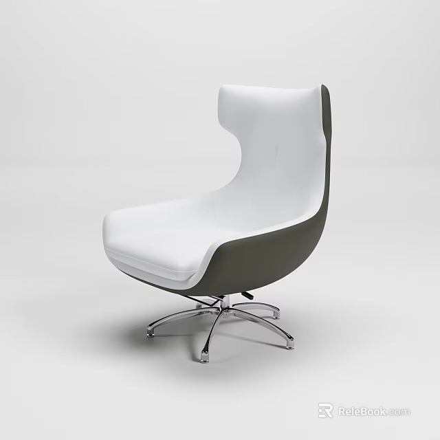 Modern White And Gray Office Chair With Curved Backrest And Metal Five Star Base 3d model 