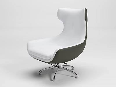 Modern White And Gray Office Chair With Curved Backrest And Metal Five Star Base 3d model