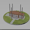 Small Brick Building With Red Tile Roof Chimneys Green Grass And Pathway