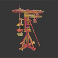 Traditional Wooden Mechanical Equipment With Tripod Base Multi Level Platforms And Suspended Parts