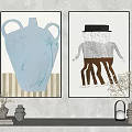 Decorative Paintings Featuring Light Blue Amphora Human Figures On Light Wall With Shelf Items 3d model